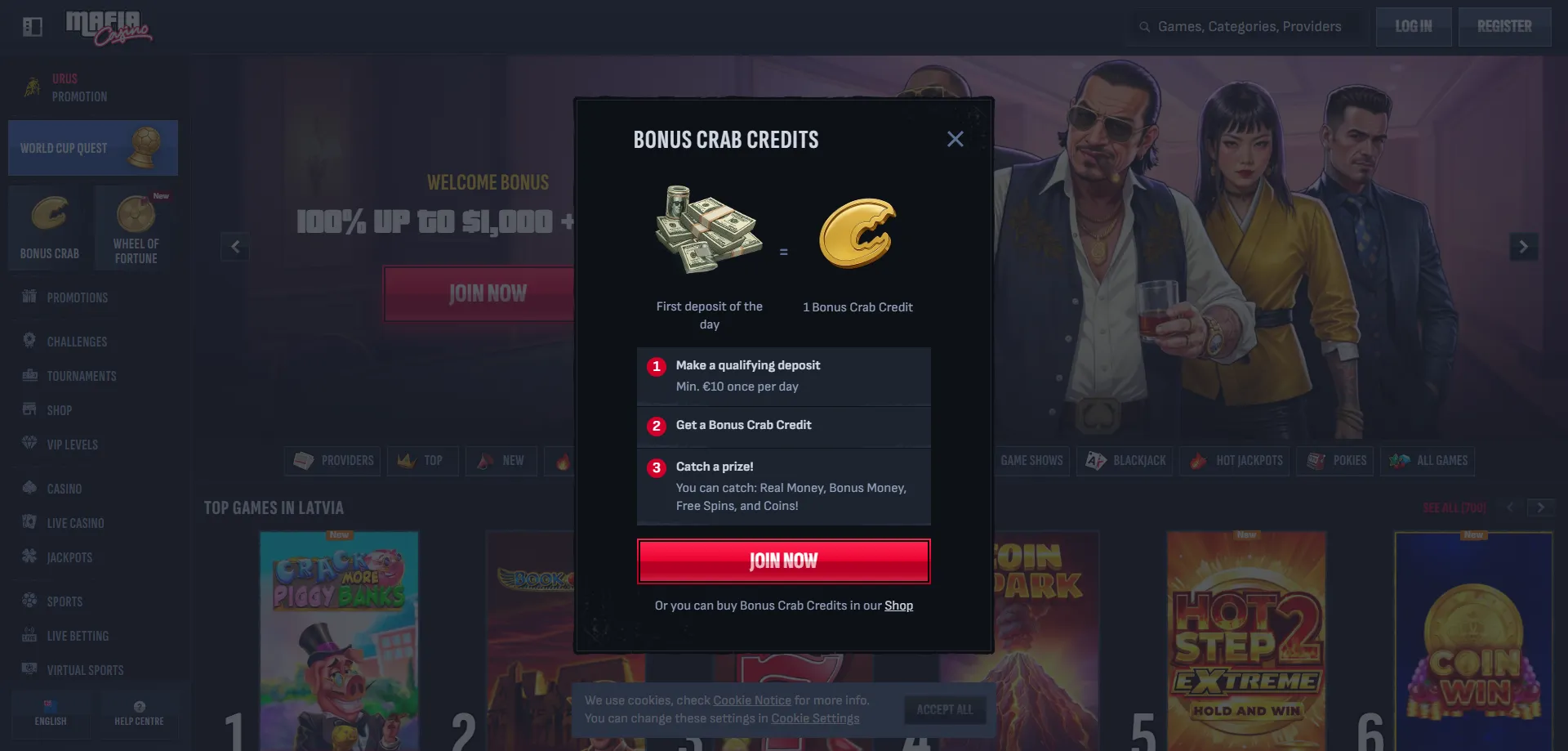 Mafia Casino VIP program and coin rewards system for NZ players